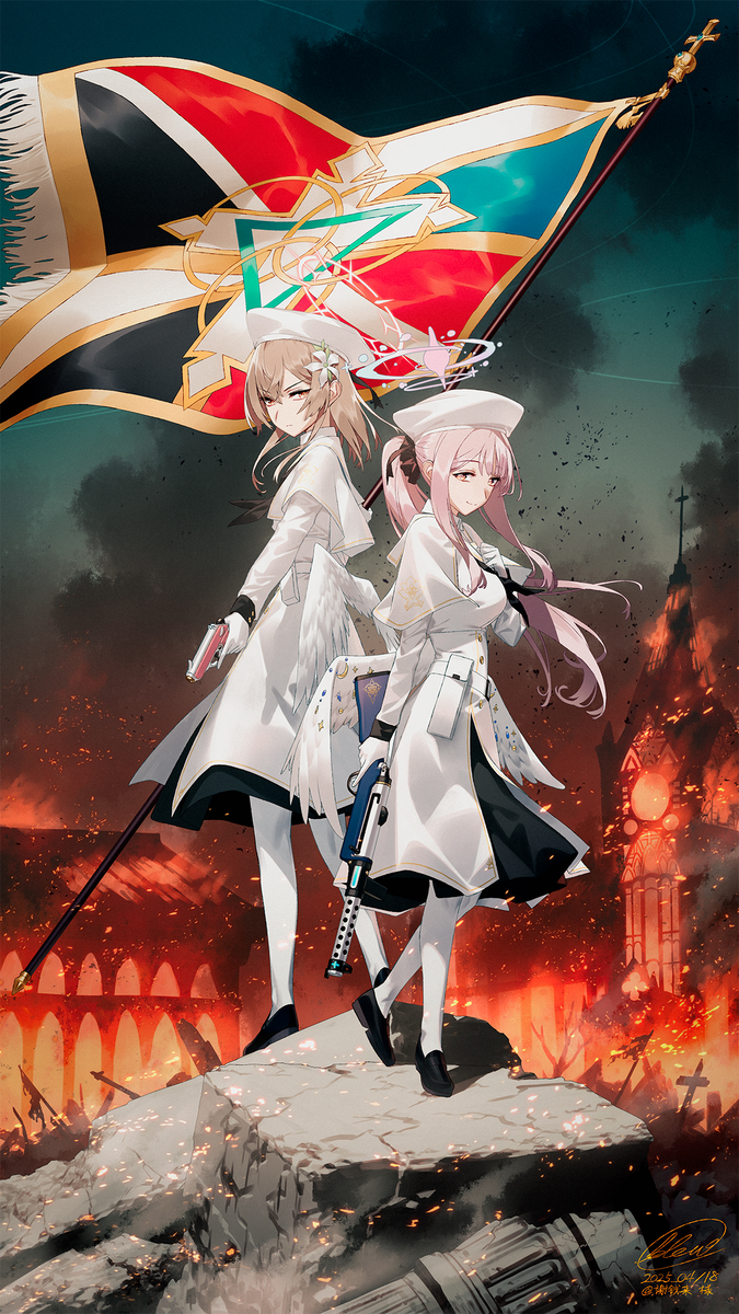 This is a pixiv picture whose title is 【Skeb】1年生のナギサとミカ.