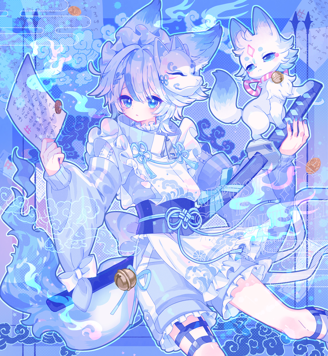 This is a pixiv picture whose title is 🩵🦊こっくりくん.