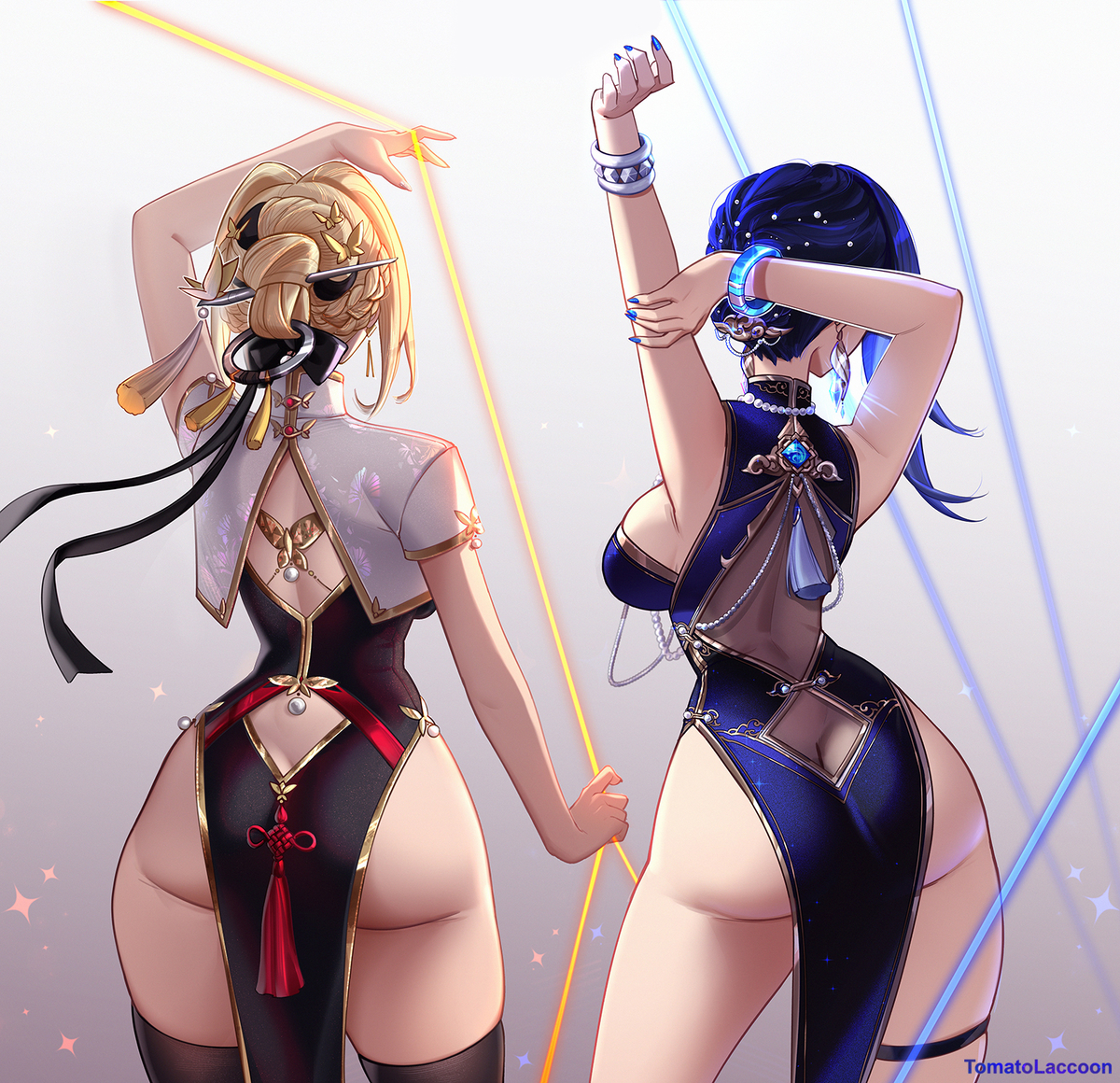 This is a pixiv picture whose title is Evelyn and Yelan.