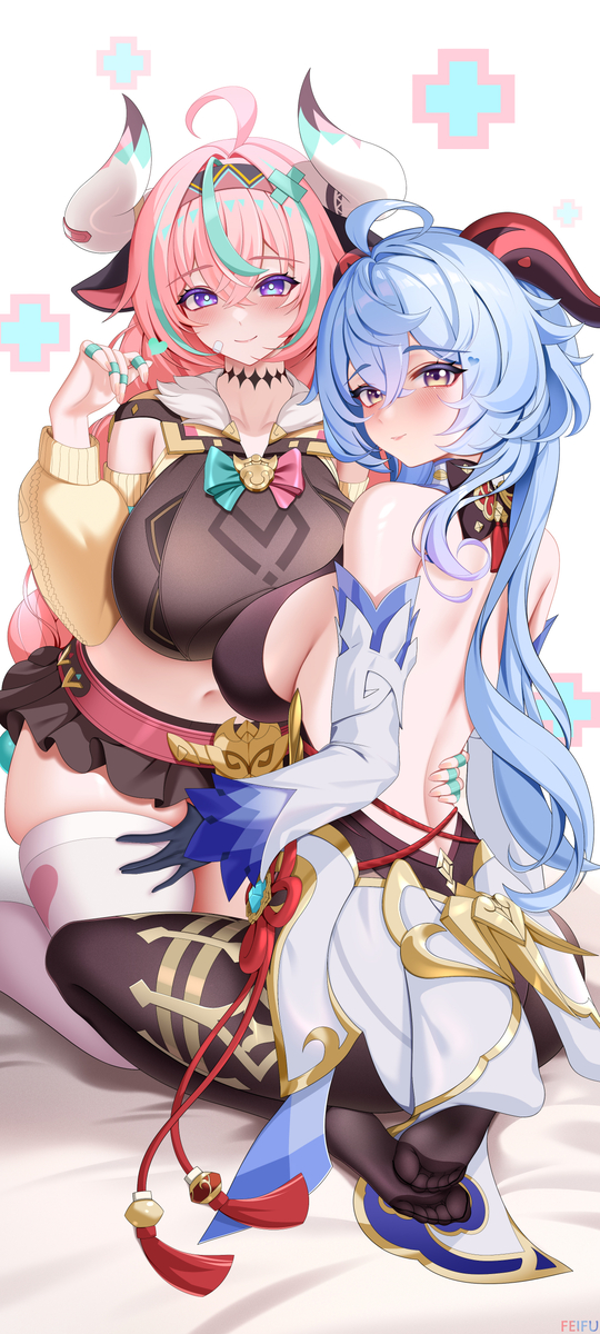 This is a pixiv picture whose title is 蓝羊羊与粉牛牛.