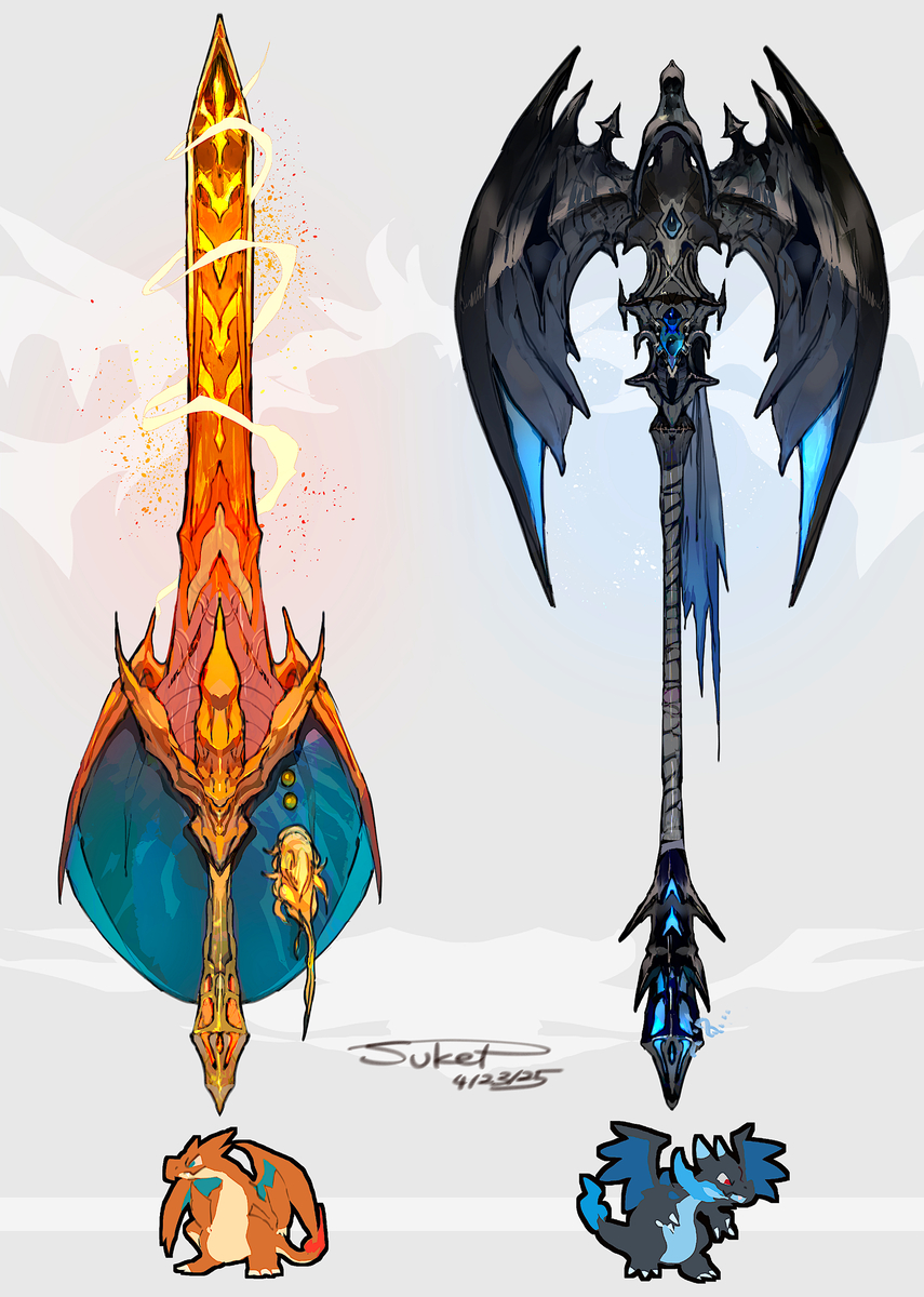 This is a pixiv picture whose title is メガリザードンY・Xモチーフの武器（ポケモン）.