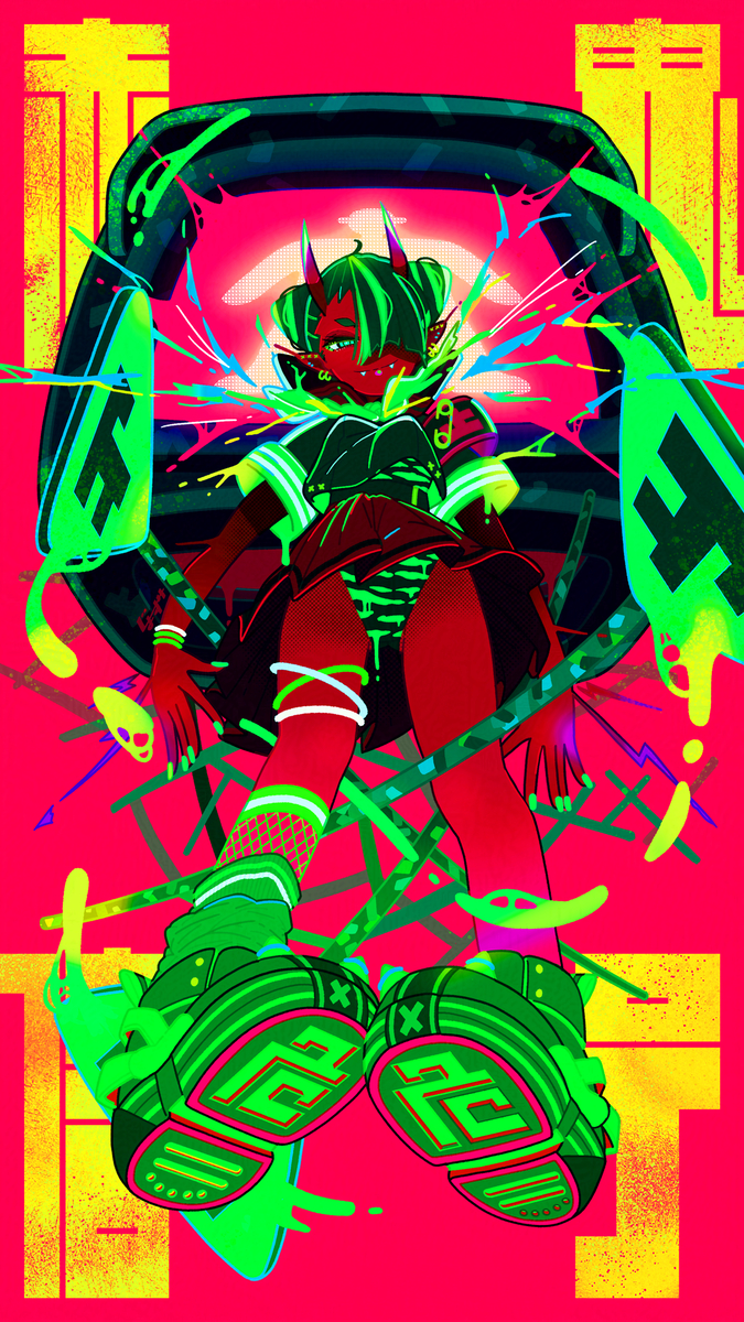 This is a pixiv picture whose title is 赤鬼信号.