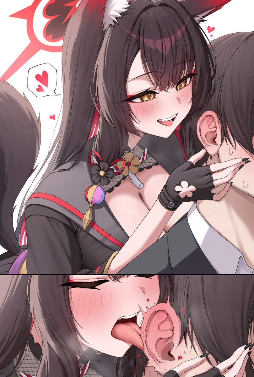 This is a pixiv picture whose title is ワカモ asmr 👅💦💦👂.
