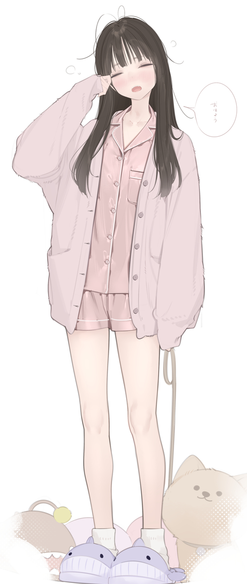 This is a pixiv picture whose title is 朝よわよわガール.