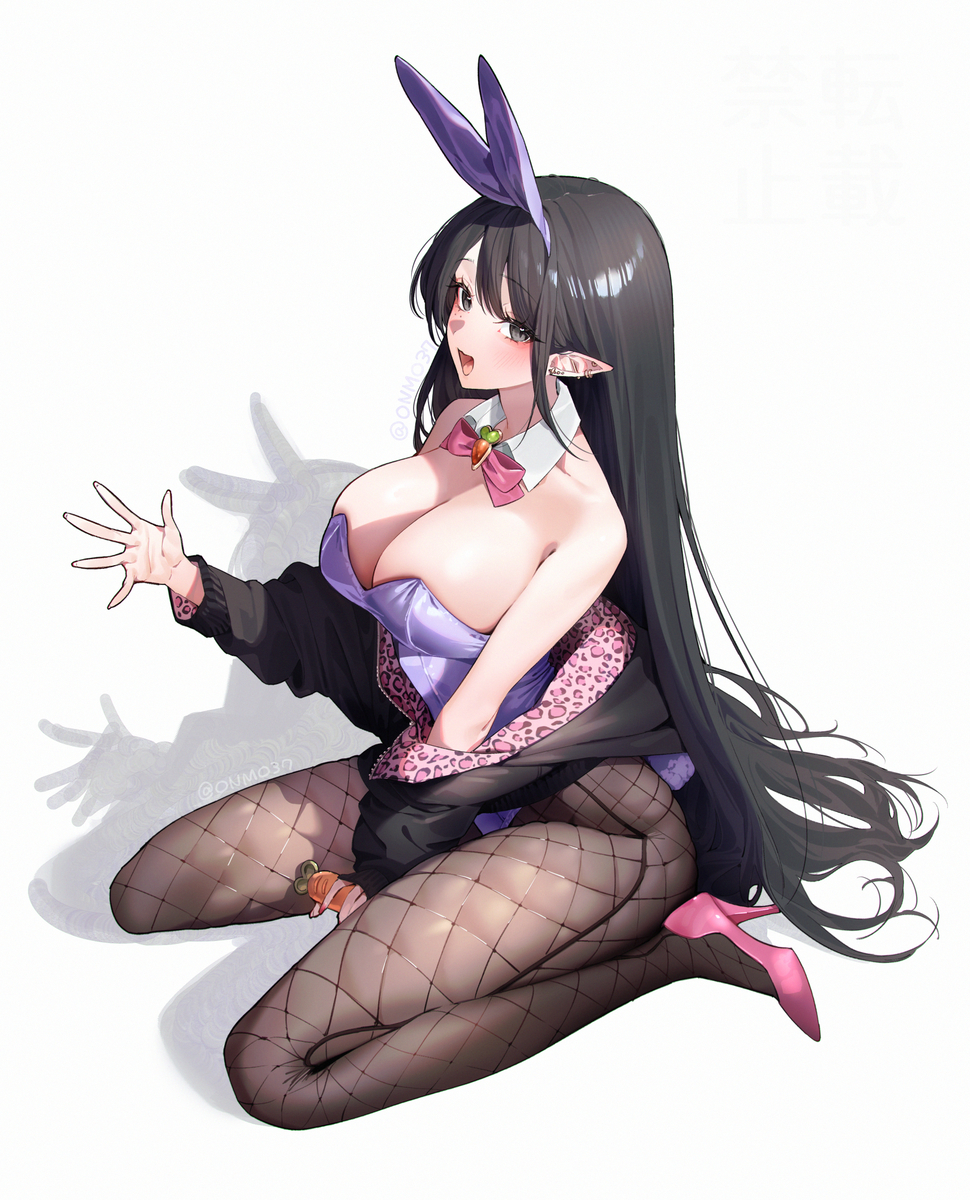 This is a pixiv picture whose title is 黒髪エルフちゃん.