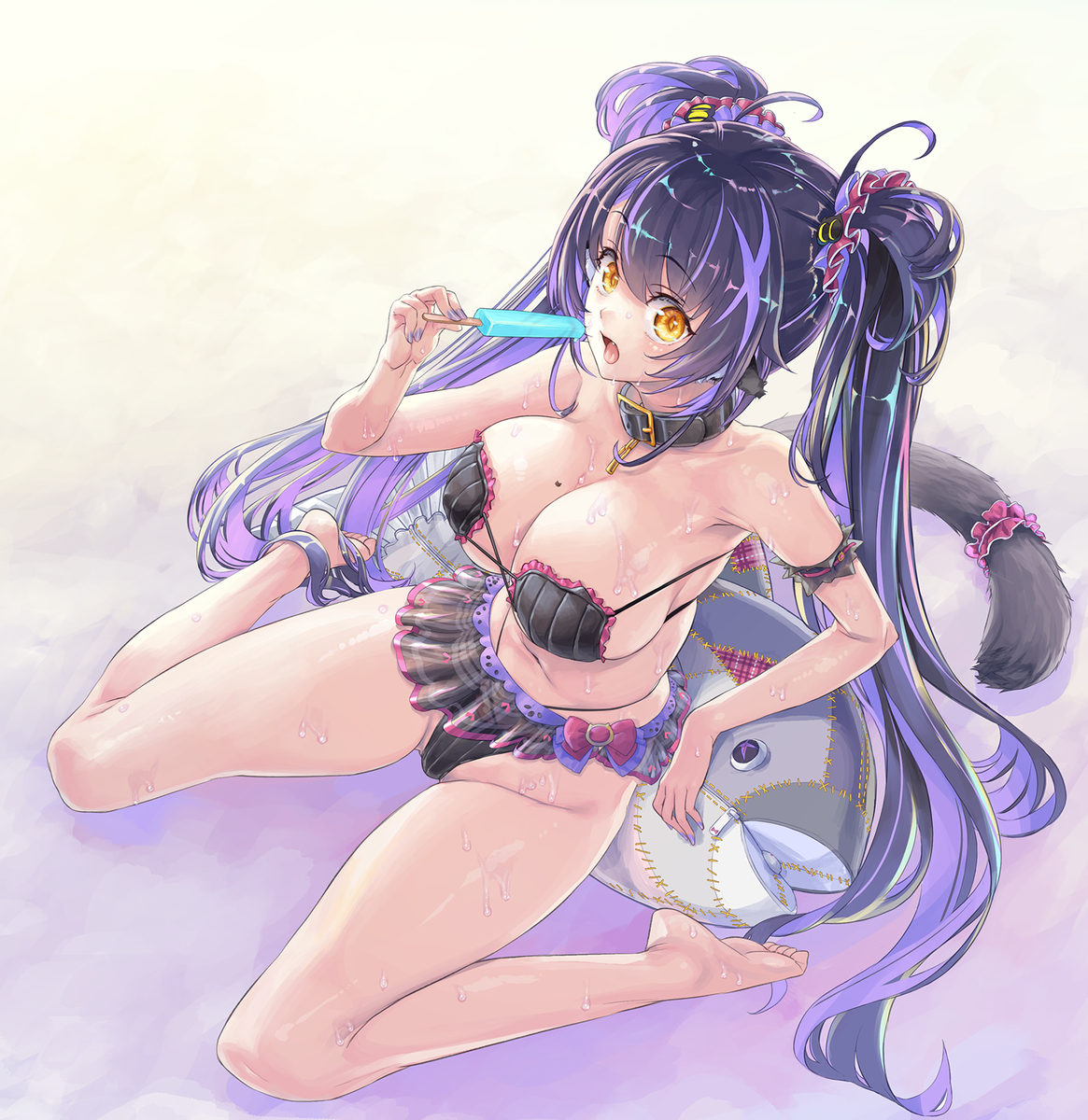 This is a pixiv picture whose title is くろいけもみみ ちゃん水着.