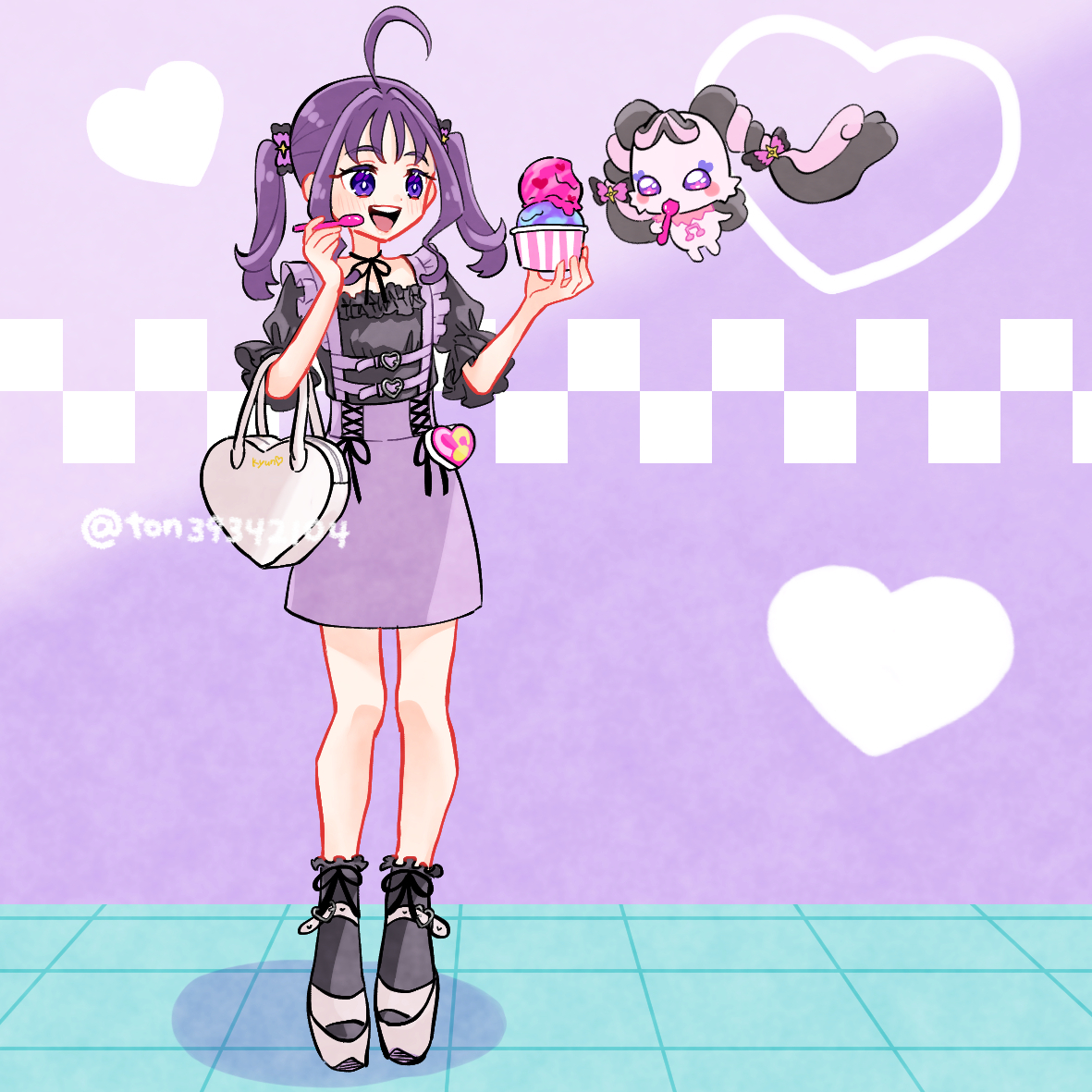 This is a pixiv picture whose title is 🖤💜🍨.