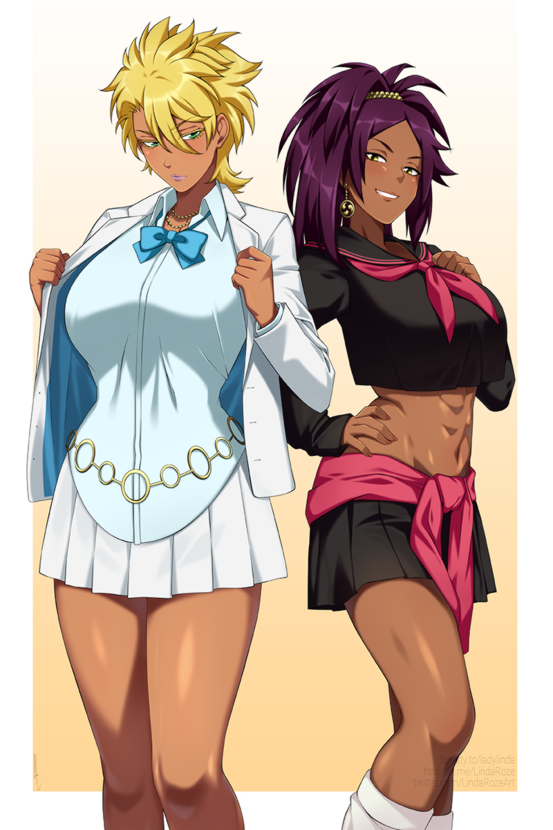 This is a pixiv picture whose title is Yoruichi x Tier Harribel.