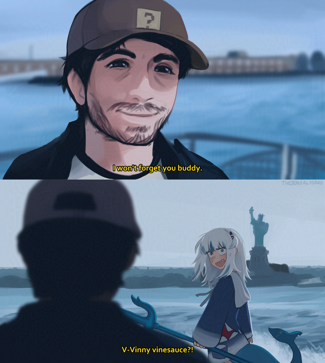 This is a pixiv picture whose title is I won't forget you buddy.
