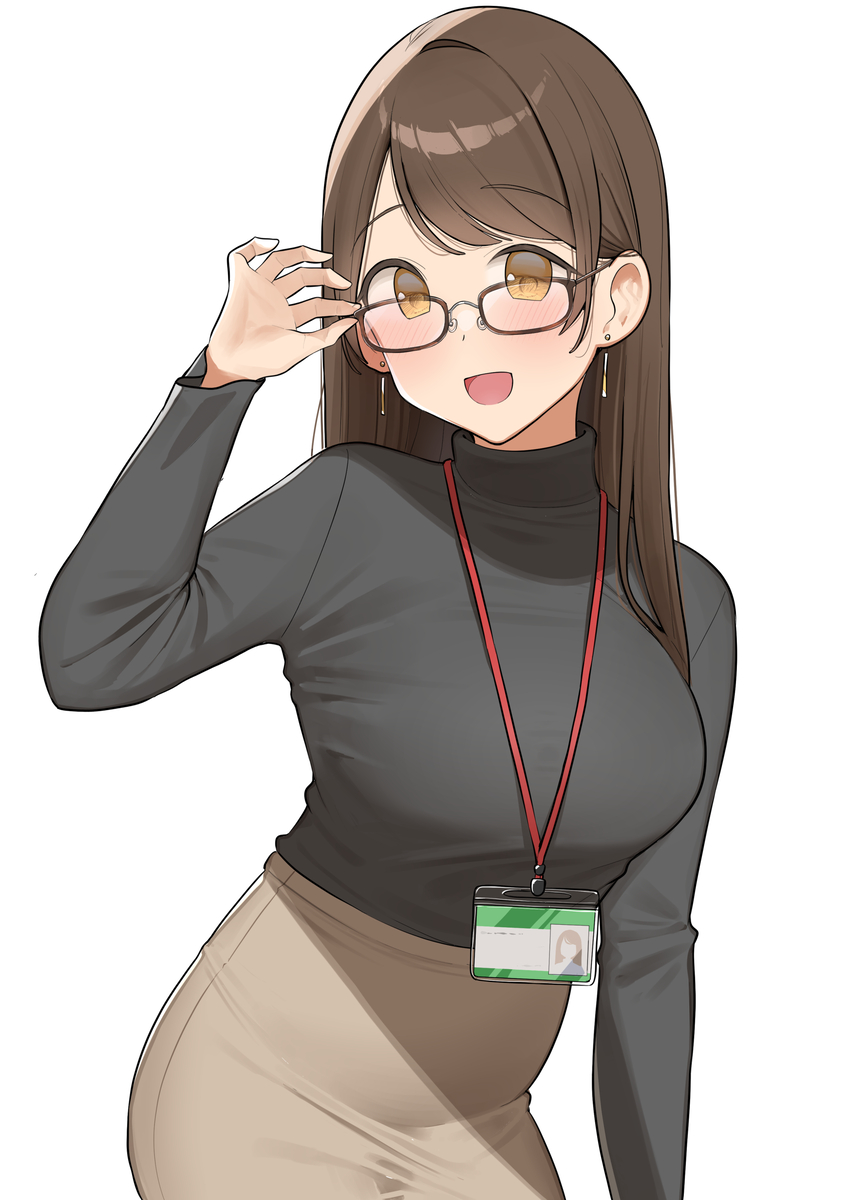 This is a pixiv picture whose title is OLちゃん「眼鏡...どうかな？？」.