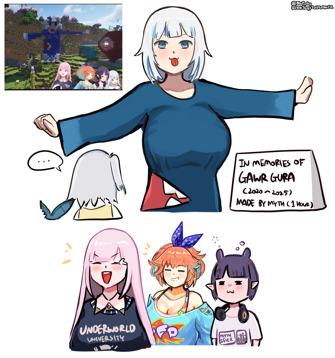 This is a pixiv picture whose title is Gura Looks Herself Built By Myth.
