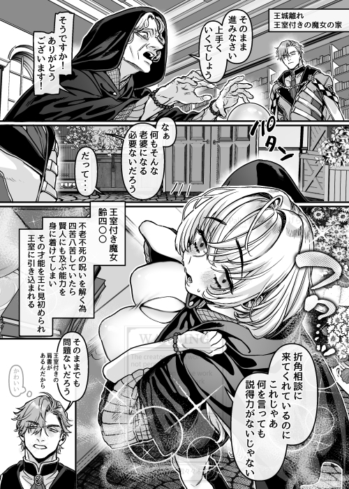 This is a pixiv picture whose title is 魔女(年齢詐称)と魔女付きの騎士.