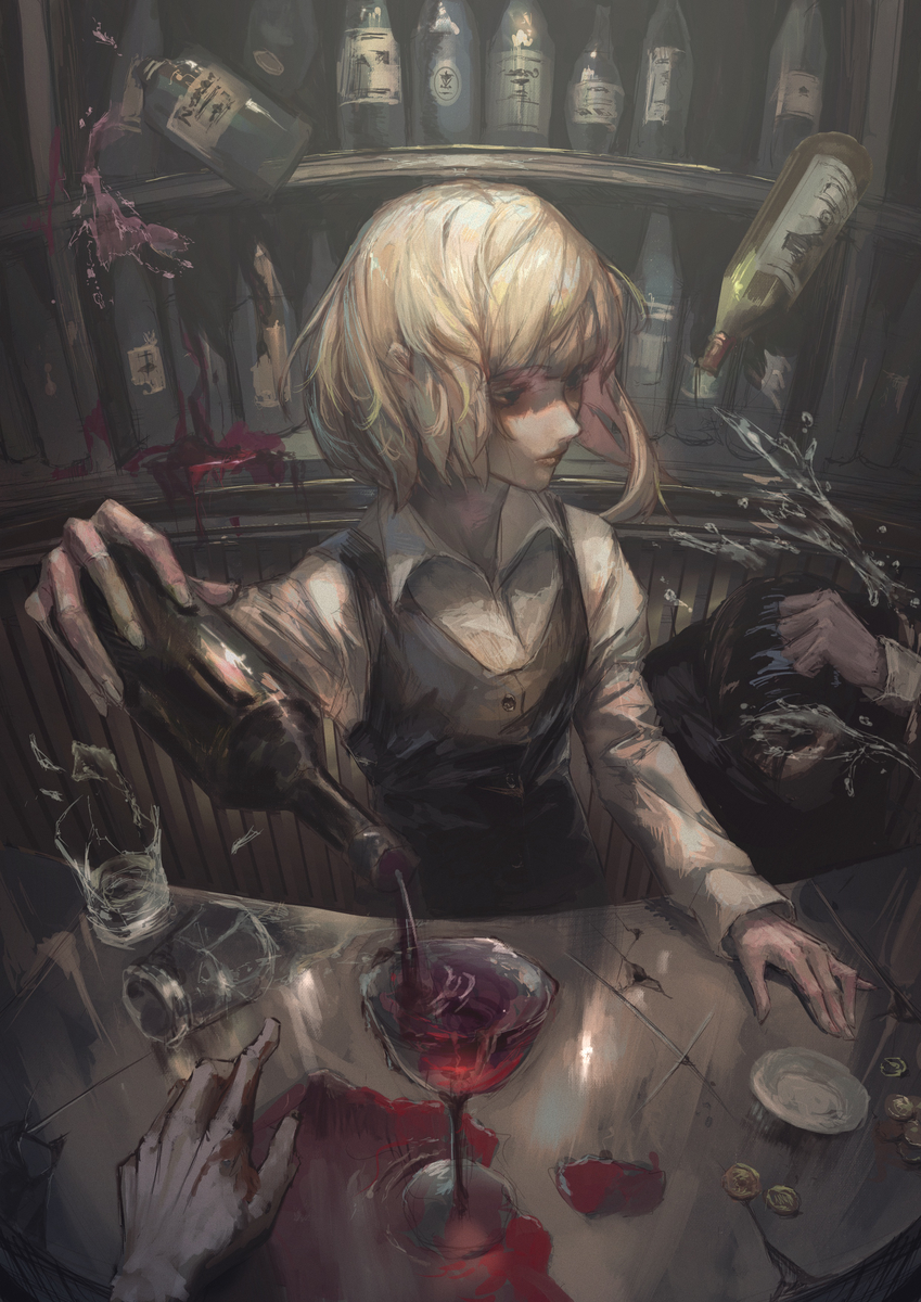 This is a pixiv picture whose title is ノールックワイン注ぎ.
