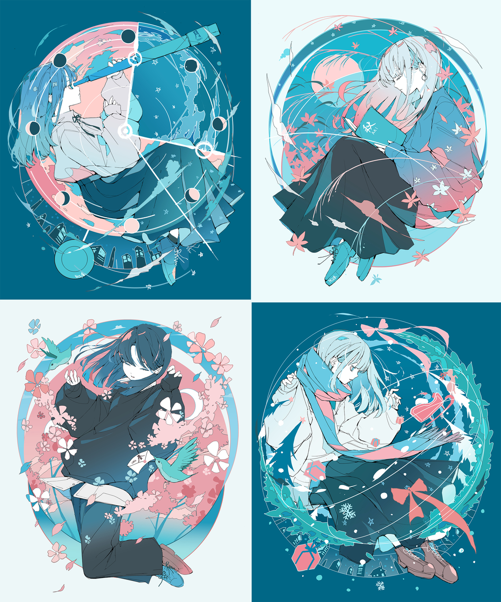 This is a pixiv picture whose title is 廻る季節と月と君。.