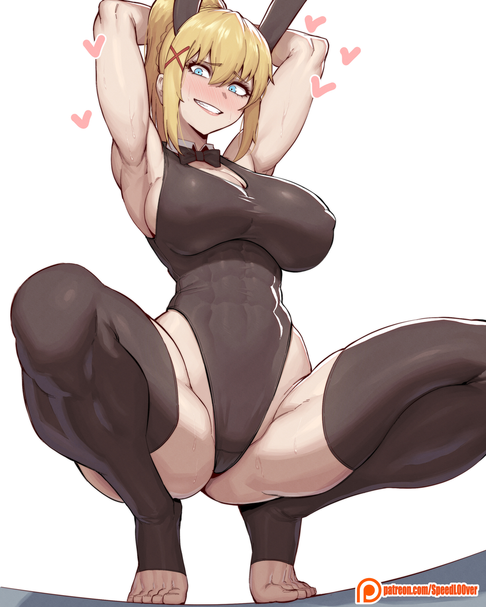 This is a pixiv picture whose title is Darkness bunny suit- Konosuba.