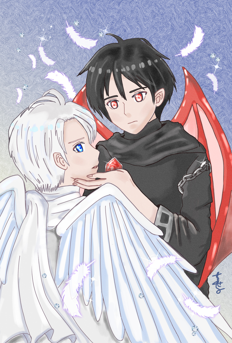 This is a pixiv picture whose title is 🪽君の羽と僕の羽🪽.