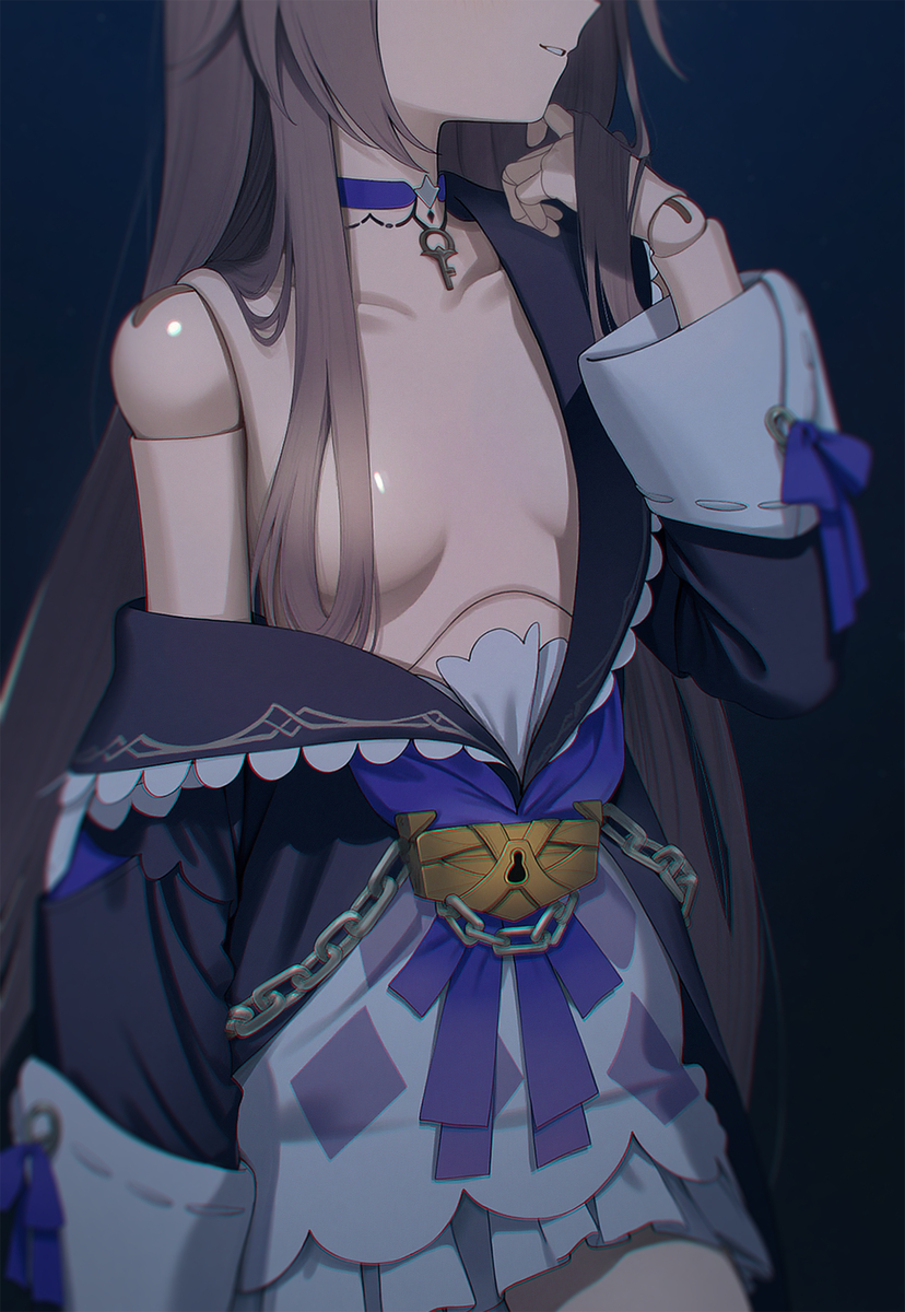 This is a pixiv picture whose title is 「人形の体、そんなに興味あるの？」.