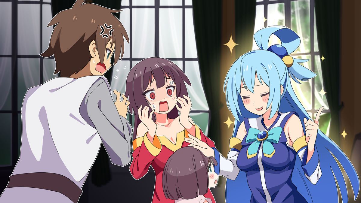 This is a pixiv picture whose title is かずめぐの子供に祝福をあたえる女神（アクシズ教）.