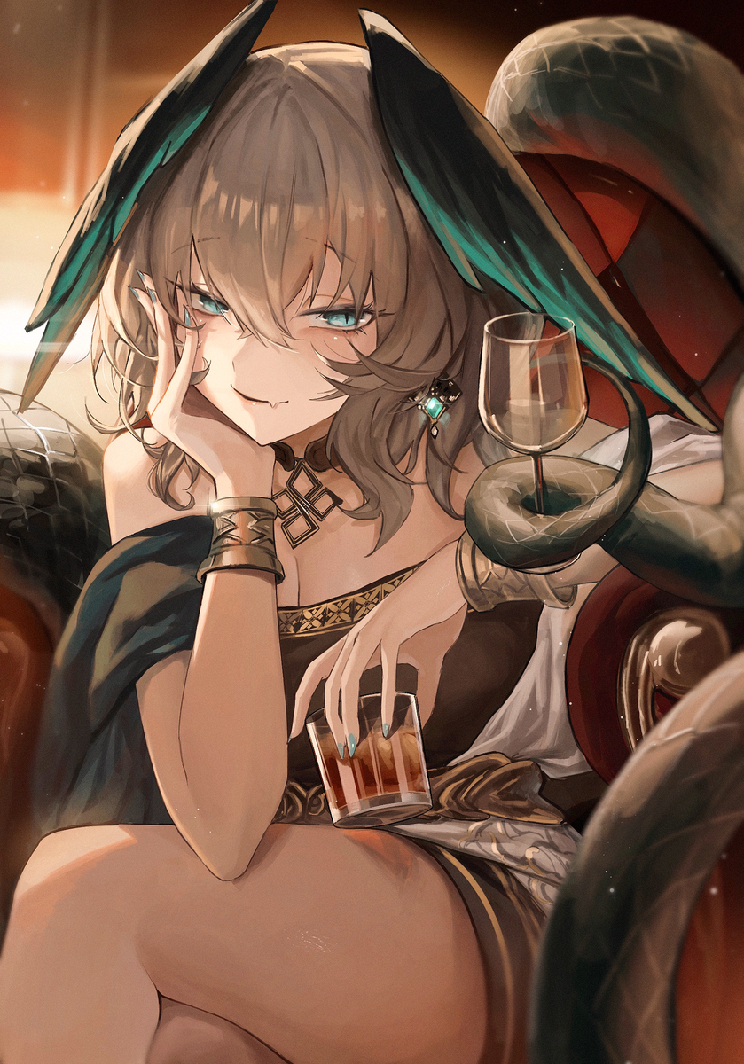 This is a pixiv picture whose title is 「ドクター、一杯飲まないか」.