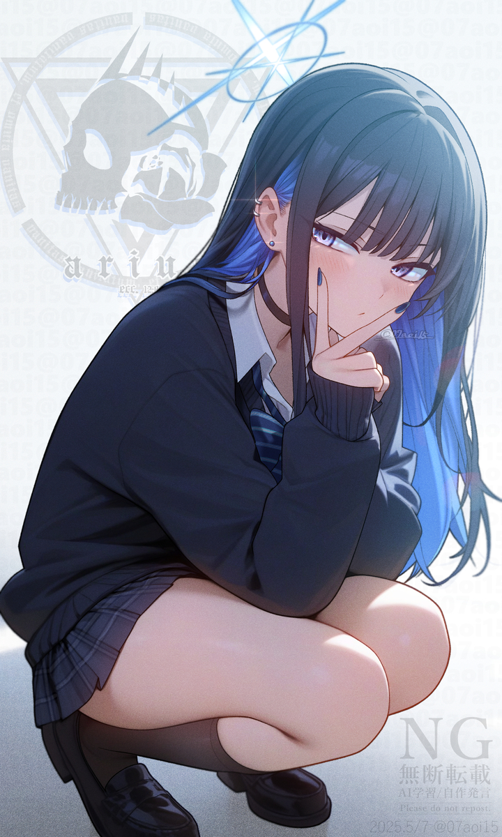 This is a pixiv picture whose title is 💙錠前サオリ(制服) 🖤.