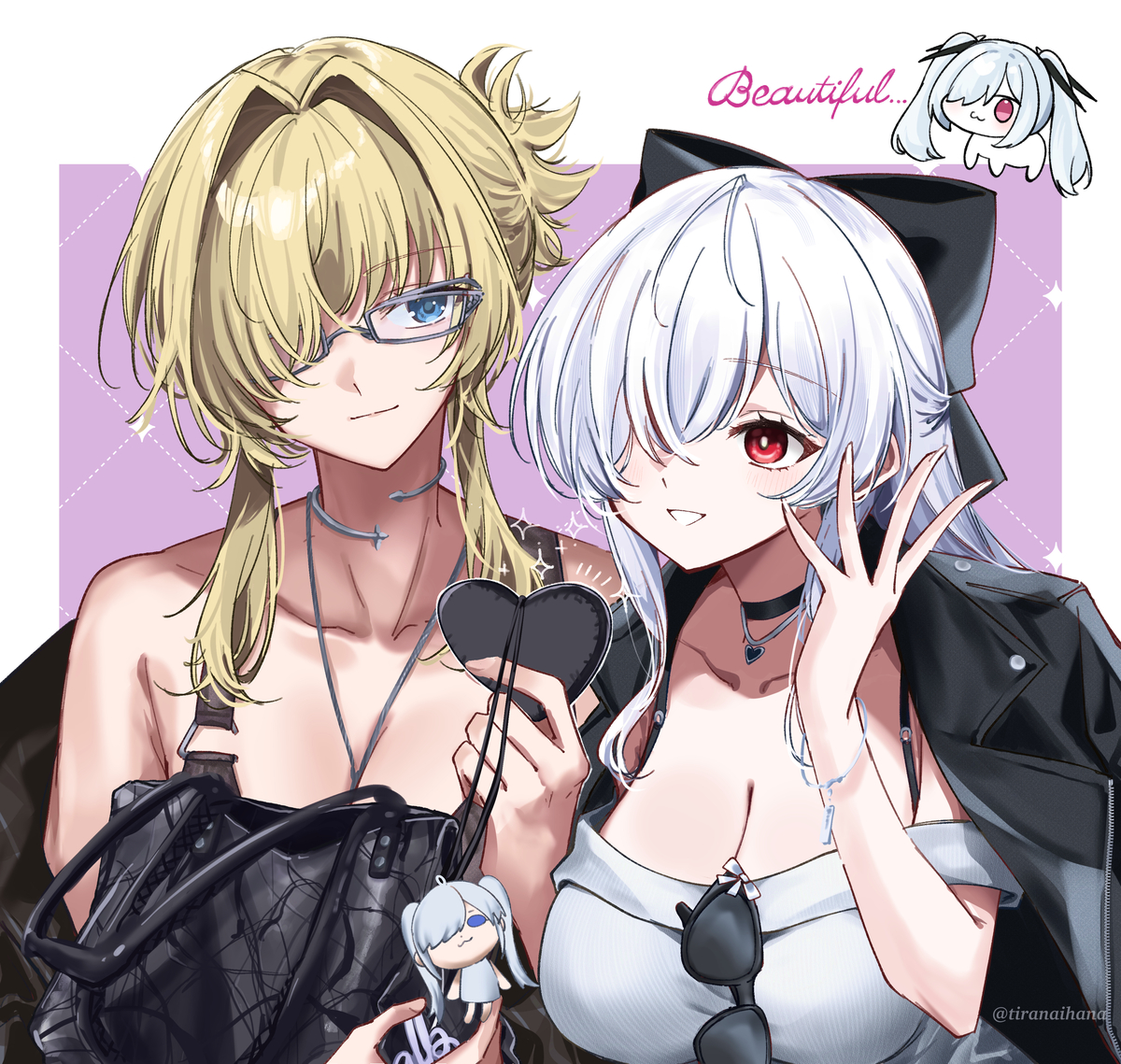 This is a pixiv picture whose title is 🖤🩶🤍.