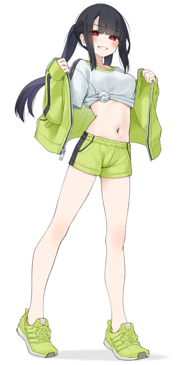 This is a pixiv picture whose title is 裾結びジャージちゃん.