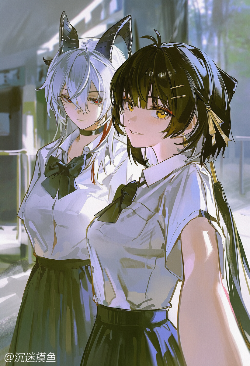 This is a pixiv picture whose title is 校园时光（赞妮x漂泊者）.