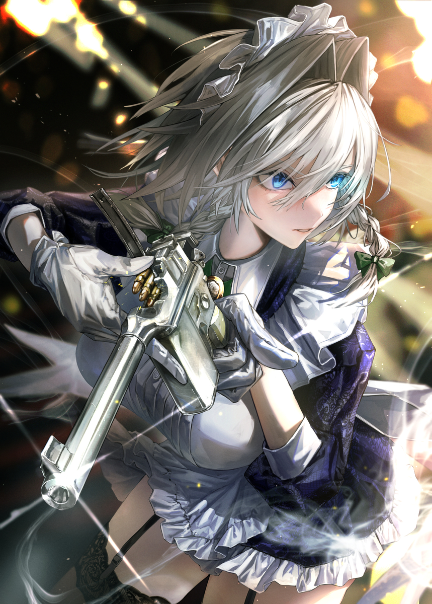 This is a pixiv picture whose title is 銃とメイド.