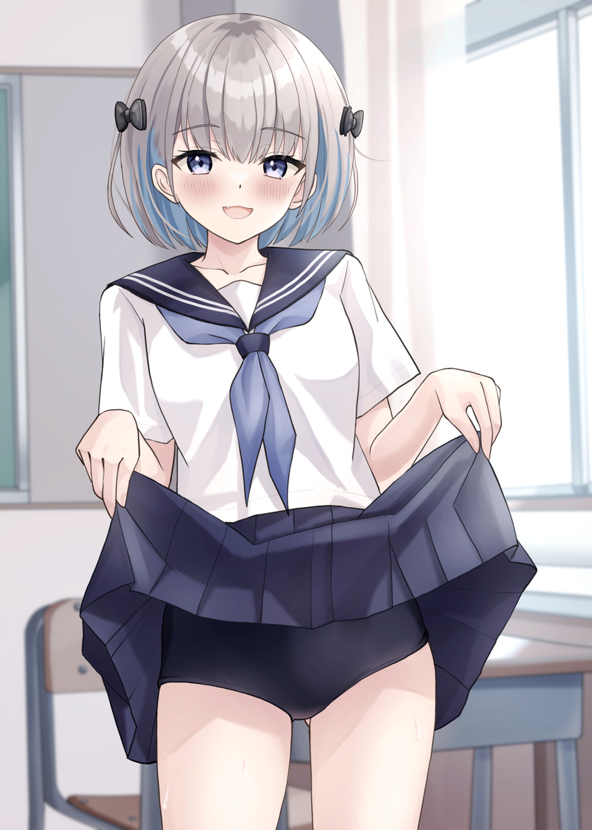 This is a pixiv picture whose title is 「先輩、期待しちゃいました？…水着ですよ～」.