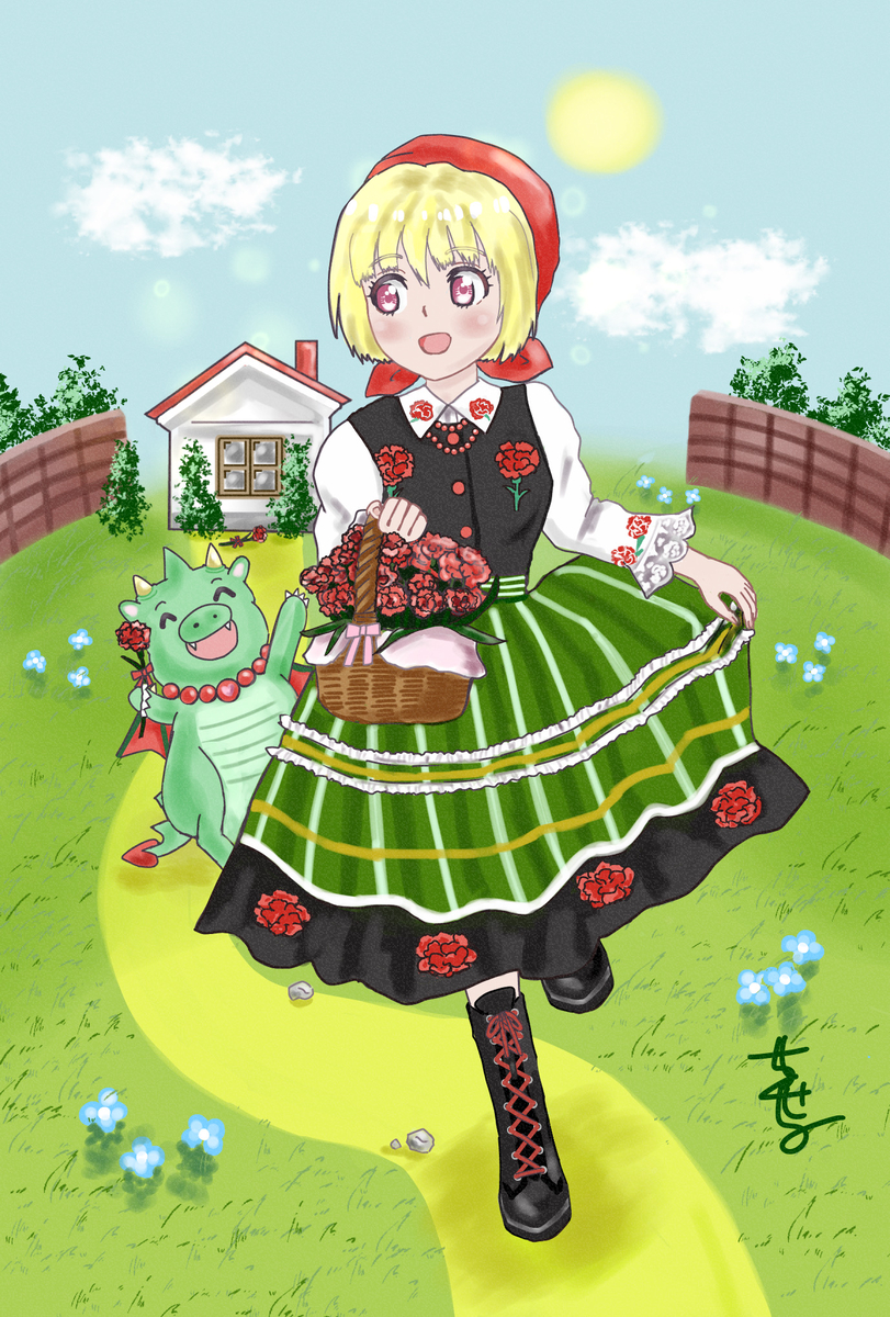 This is a pixiv picture whose title is 🧺花籠の少女の花配り🧺.