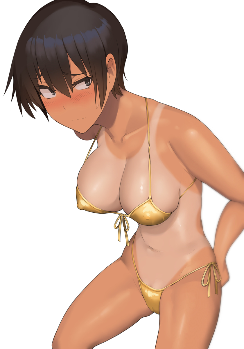 This is a pixiv picture whose title is 金ビキニを着せられた黒波さん.