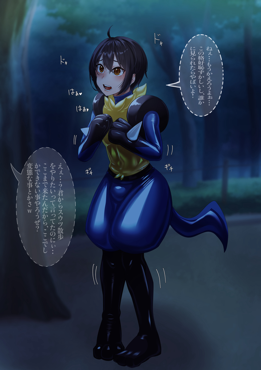 This is a pixiv picture whose title is 夜のルカリオスウツ散歩.