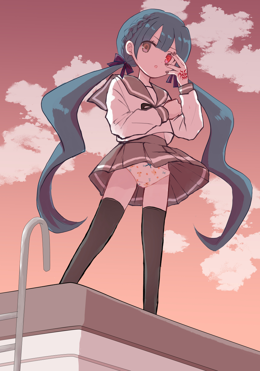 This is a pixiv picture whose title is 【リクエスト】パンチラ厨二女子.