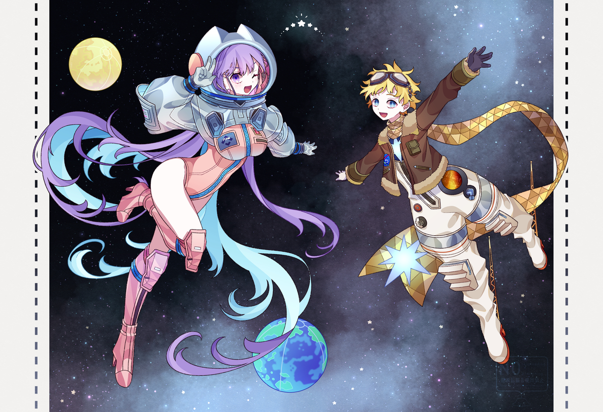 This is a pixiv picture whose title is 宇宙服コンビ.