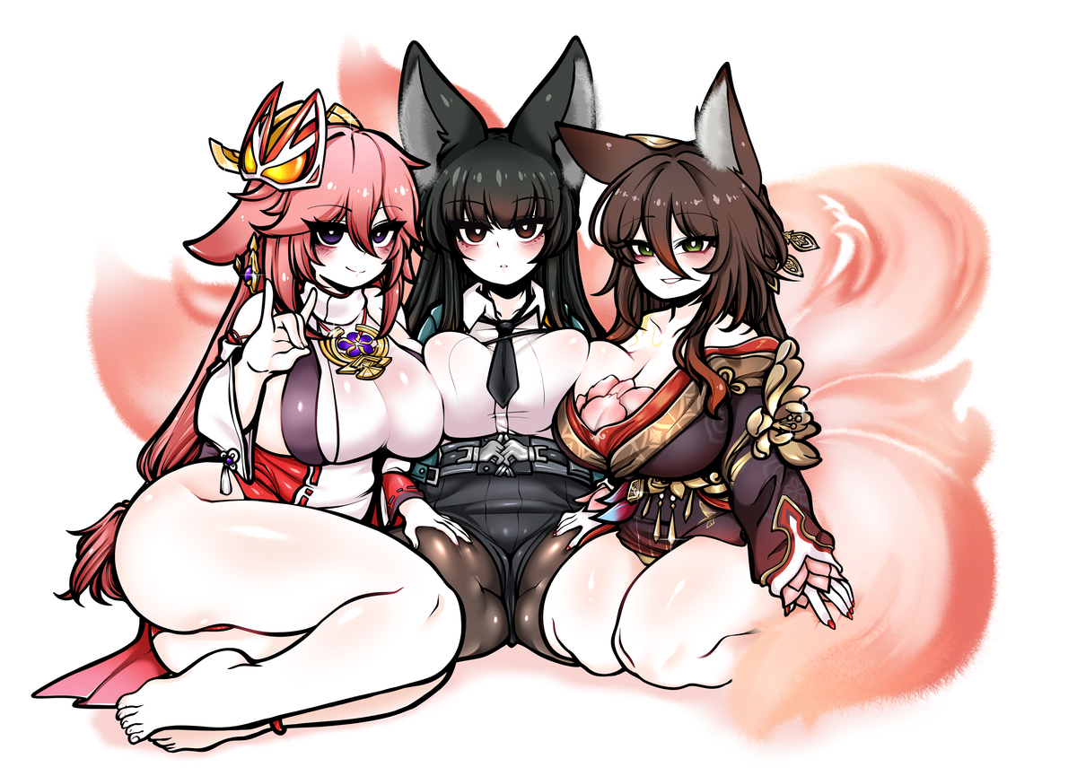 This is a pixiv picture whose title is 개노답 삼여우.
