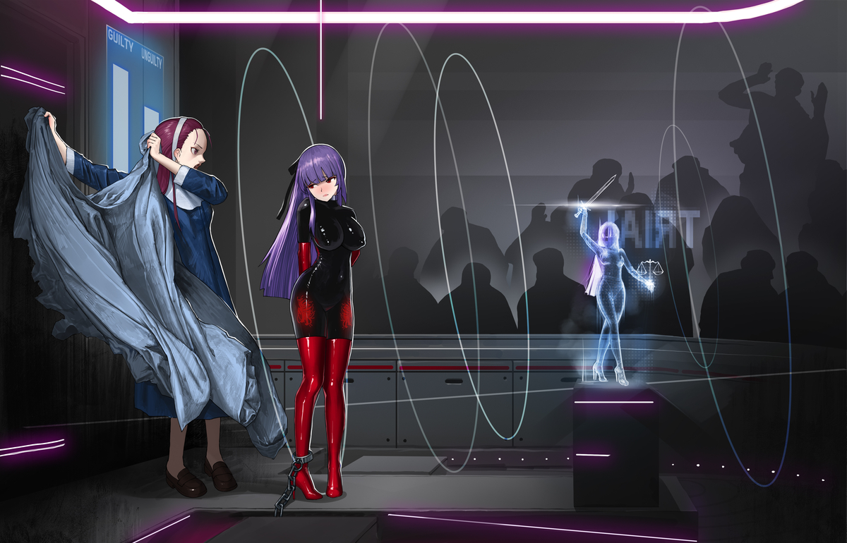 This is a pixiv picture whose title is 法庭上的浅上藤乃.