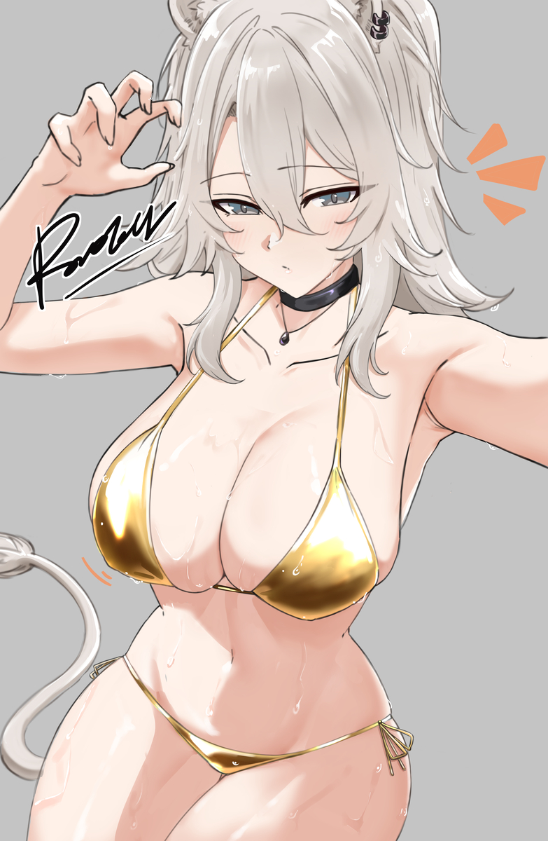 This is a pixiv picture whose title is 獅白ぼたん 水着.