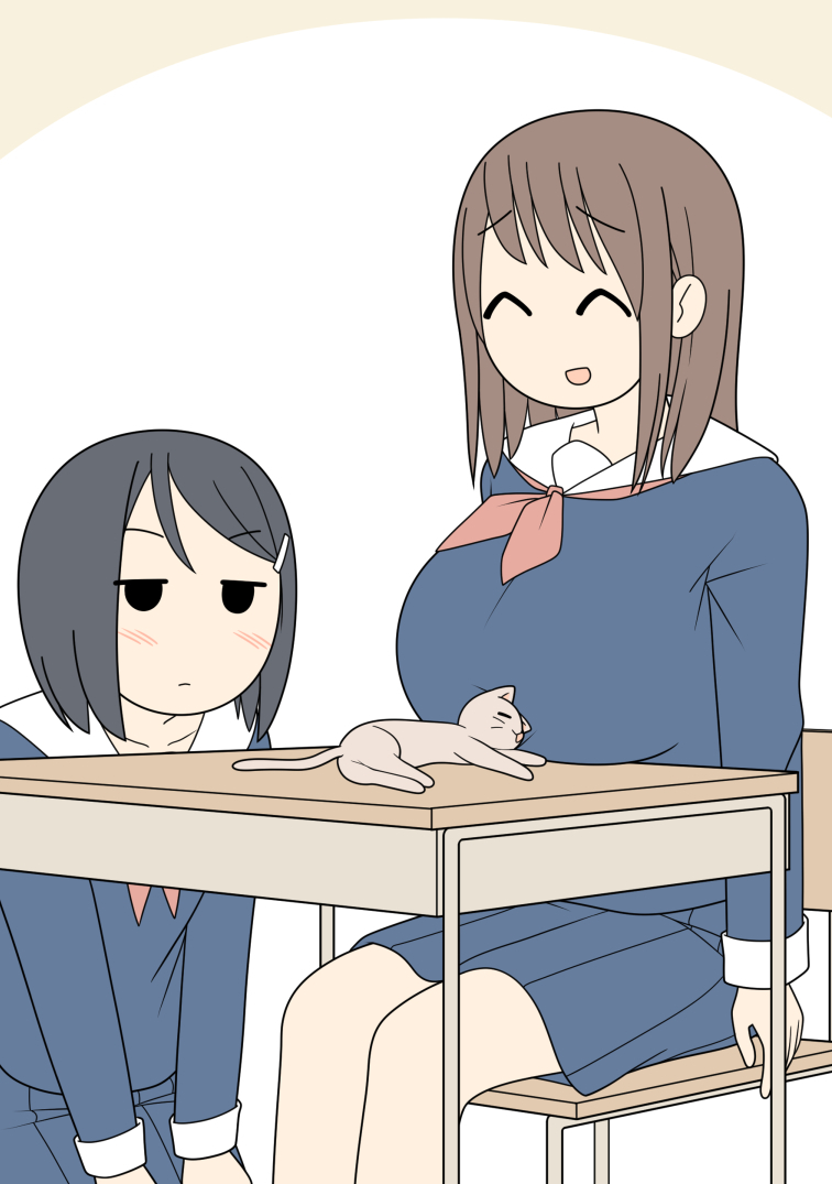 This is a pixiv picture whose title is 教室に迷い込んできた猫が寝てしまい動けなくなった女の子.