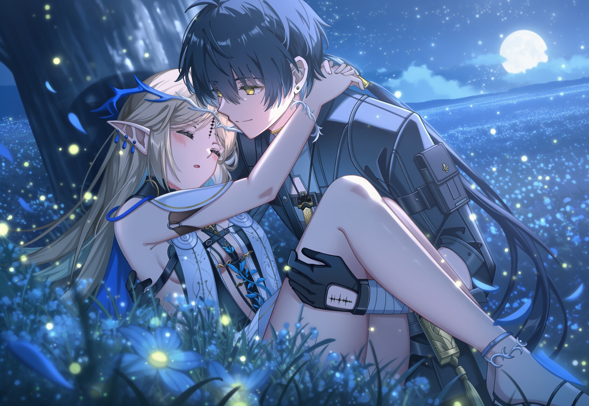 This is a pixiv picture whose title is 月下.