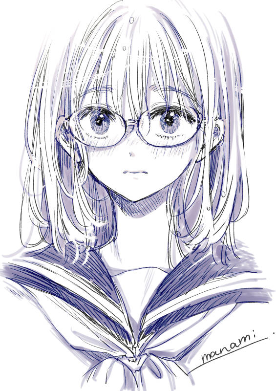 This is a pixiv picture whose title is 青っぽいらくがき4枚（眼鏡っこ多め）.