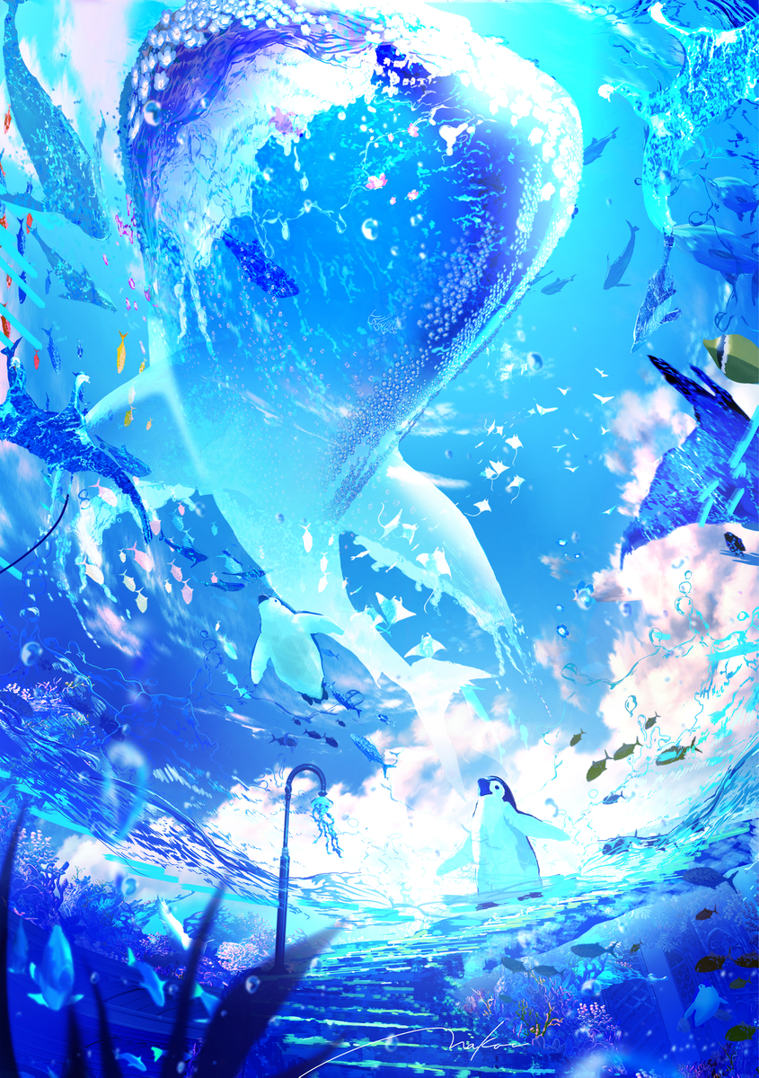 This is a pixiv picture whose title is ペンギンと空の約束.