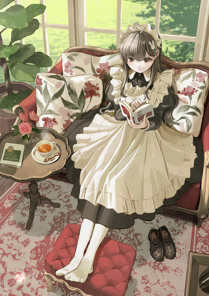 This is a pixiv picture whose title is 紅茶と物語と陽光と.