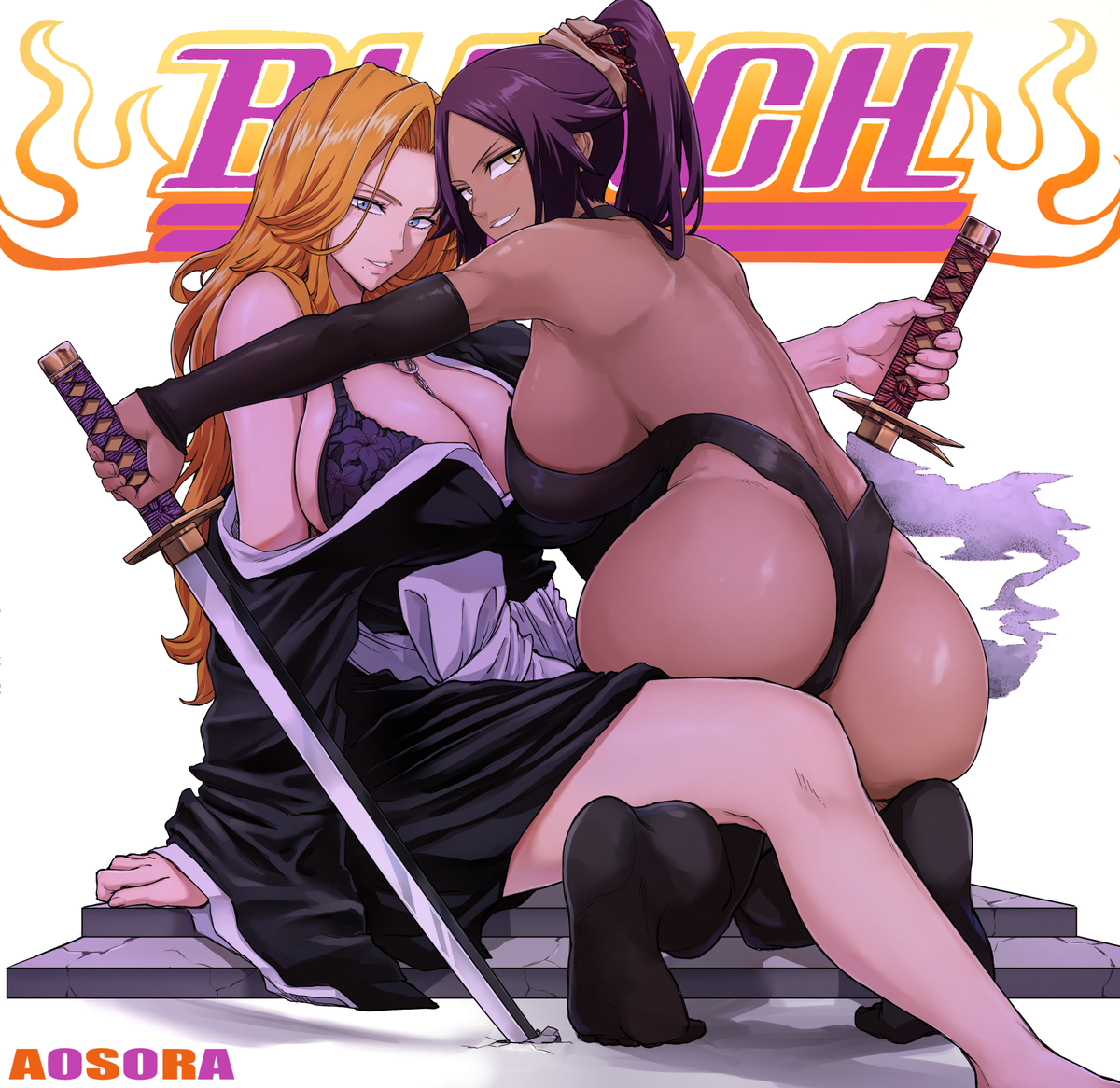 This is a pixiv picture whose title is 乱菊×夜一.
