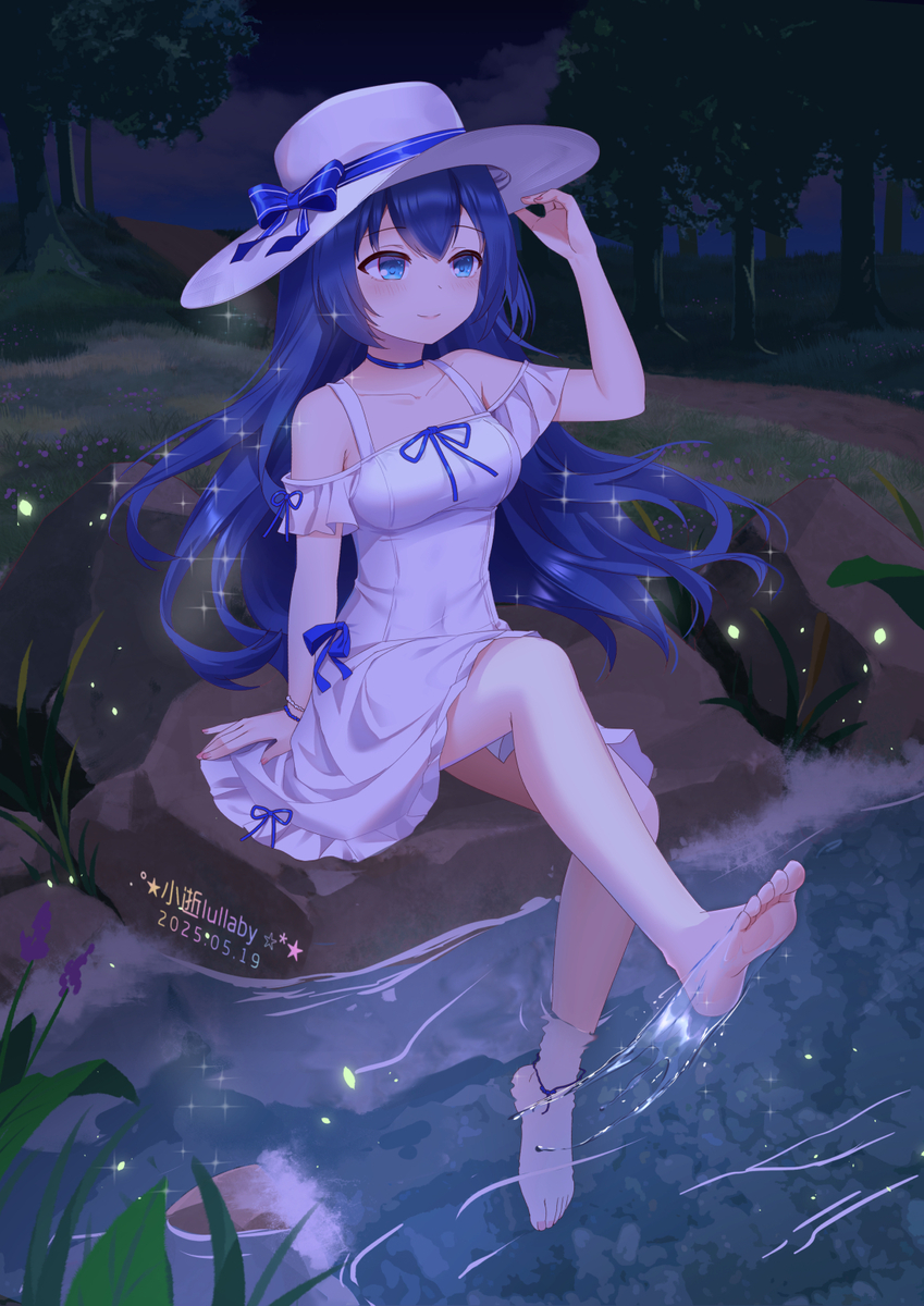 This is a pixiv picture whose title is 【私人约稿】少女溪边戏水.