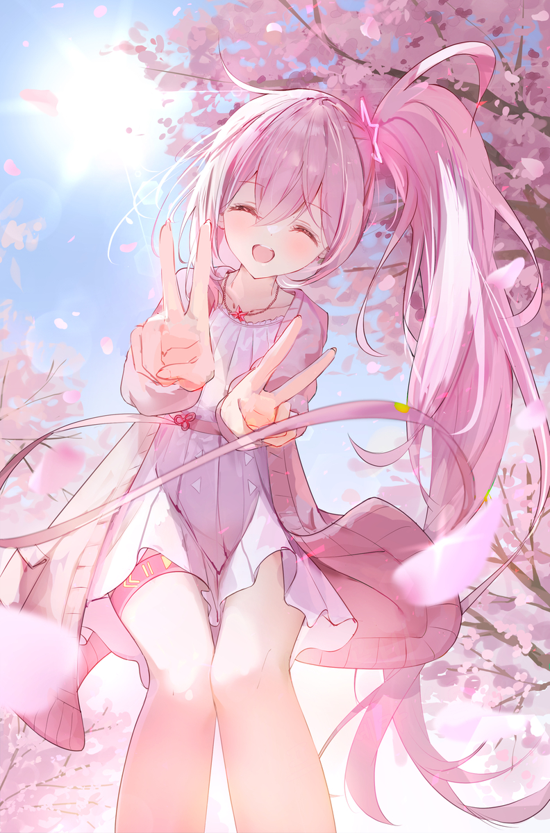 This is a pixiv picture whose title is 桜雨.