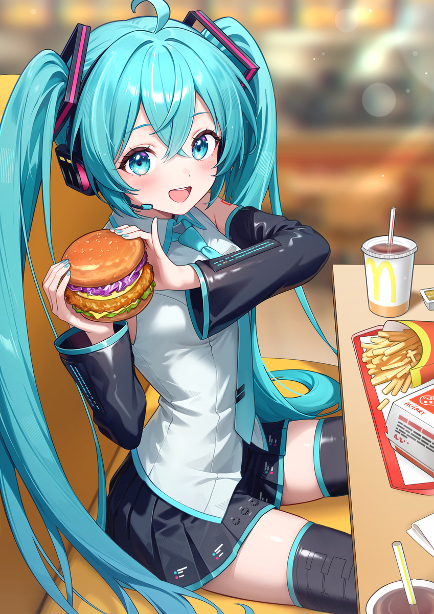 This is a pixiv picture whose title is Miku McDonalds.