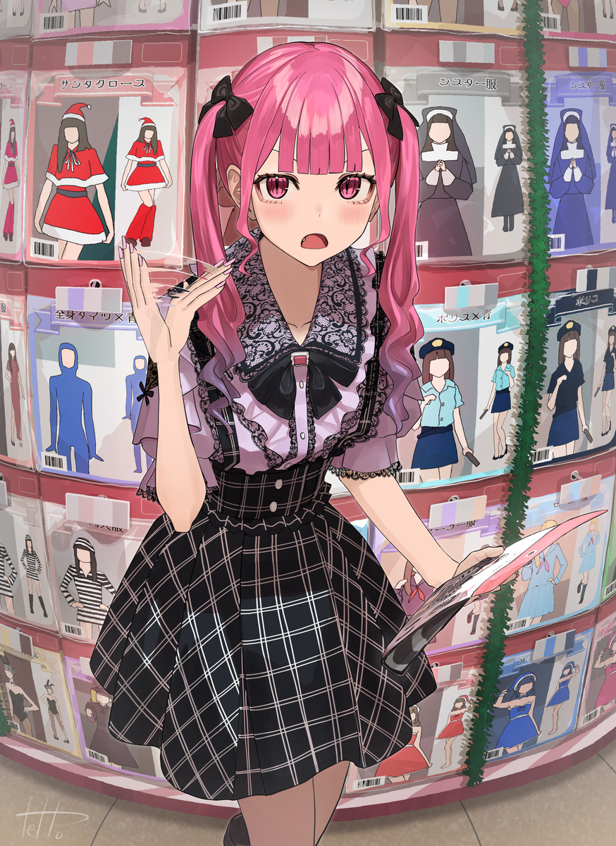 This is a pixiv picture whose title is 絶対着ないよ？　…で、どういうのが好きなの？着ないけど.