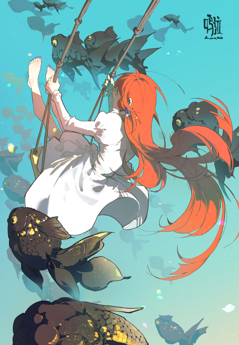 This is a pixiv picture whose title is 金鱼与梦/金魚と夢.