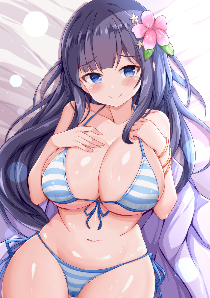 This is a pixiv picture whose title is 縞ビキニみすみん.