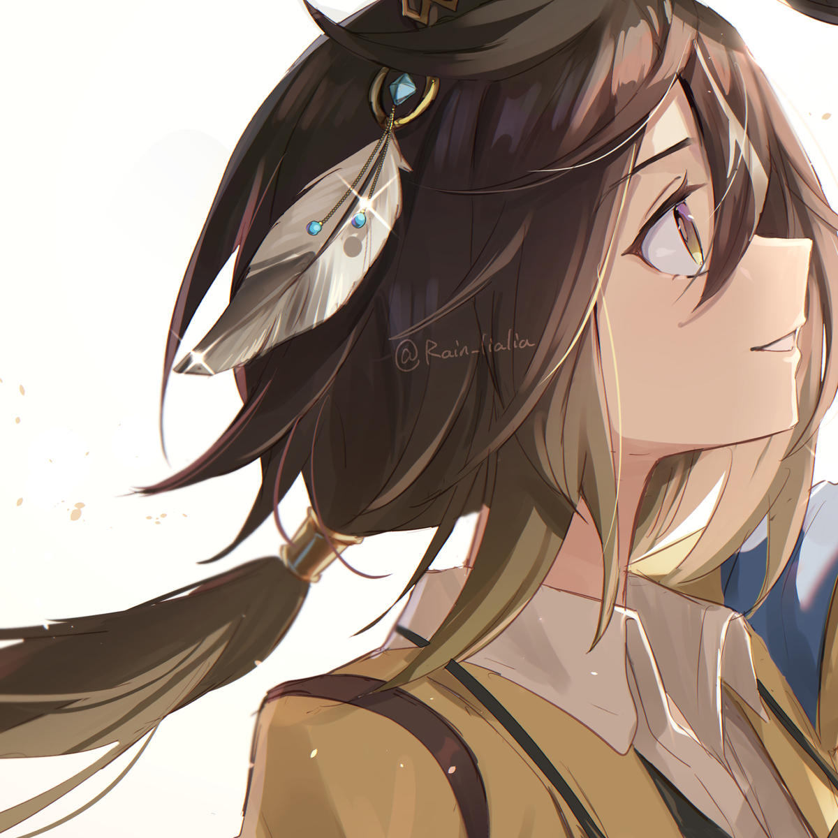 This is a pixiv picture whose title is 「旅の果てに、一筋の黄金を見た」.